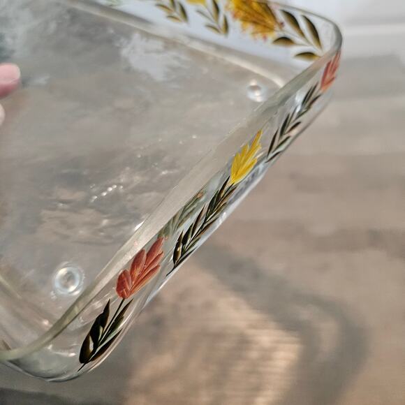 Vintage Hand Painted Glass Tray Floral Rectangle  Retro Cottage Trinket Holder - Picture 11 of 15